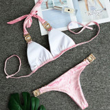 Sexy Crystal Diamond Velvet Bikini 2020 Women Bandage Swimsuit Female Brazilian Swimwear Thong Bikini set Halter Bathing Suit
