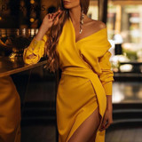 Solid V Neck Slit Dress Bodycon Dress Women Dress