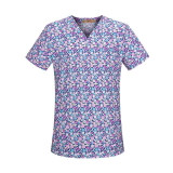New Fresh Print Design Cotton Medical Scrub Tops Unisex Hospital Workwear Uniforms Short Sleeve Scrub Lab Clothes Nurse Uniform
