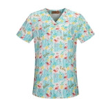 New Fresh Print Design Cotton Medical Scrub Tops Unisex Hospital Workwear Uniforms Short Sleeve Scrub Lab Clothes Nurse Uniform