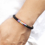 Leather Bracelet Men Simple Style Stainless Steel Buckle Stitching Bangle
