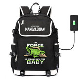 The Mandalorian Yoda baby canvas School USB charging Backpack