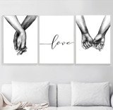 Love Poster Couple Holding Hands Painting Black And White Wall Art Canvas !