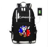 Teenager girl boys Cuphead Mugman USB Charge Backpack