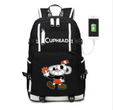 Teenager girl boys Cuphead Mugman USB Charge Backpack