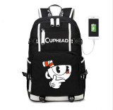 Teenager girl boys Cuphead Mugman USB Charge Backpack