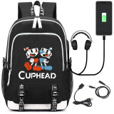Teenager girl boys Cuphead Mugman USB Charge Backpack