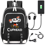 Teenager girl boys Cuphead Mugman USB Charge Backpack