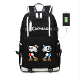 Teenager girl boys Cuphead Mugman USB Charge Backpack