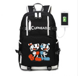 Teenager girl boys Cuphead Mugman USB Charge Backpack