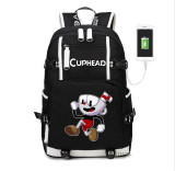 Teenager girl boys Cuphead Mugman USB Charge Backpack