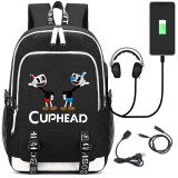 Teenager girl boys Cuphead Mugman USB Charge Backpack