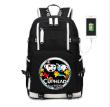 Teenager girl boys Cuphead Mugman USB Charge Backpack