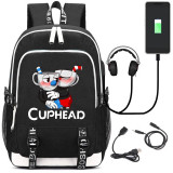 Teenager girl boys Cuphead Mugman USB Charge Backpack