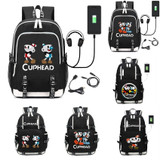 Teenager girl boys Cuphead Mugman USB Charge Backpack