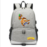 Teenagers Crash Bandicoot usb charging canvas Backpack