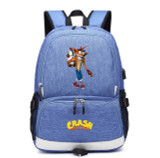 Teenagers Crash Bandicoot usb charging canvas Backpack