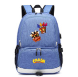 Teenagers Crash Bandicoot usb charging canvas Backpack