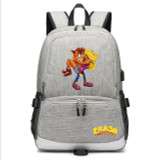 Teenagers Crash Bandicoot usb charging canvas Backpack