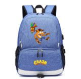 Teenagers Crash Bandicoot usb charging canvas Backpack