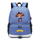 Teenagers Crash Bandicoot usb charging canvas Backpack