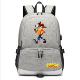 Teenagers Crash Bandicoot usb charging canvas Backpack