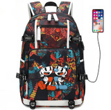 Game Cuphead Mugman usb charging canvas Laptop Backpack
