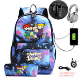 Rugrats in Paris USB Anti-theft lock Backpacks with pen bag