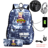 Boku no Hero My Hero Academia USB Anti-theft lock Backpacks with pen bag