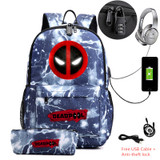 DEADPOOL USB Anti-theft lock Backpacks with pen bag