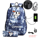 Cuphead Mugman USB Anti-theft lock Backpacks with pen bag