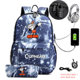 Cuphead Mugman USB Anti-theft lock Backpacks with pen bag