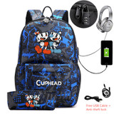 Cuphead Mugman USB Anti-theft lock Backpacks with pen bag