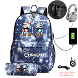 Cuphead Mugman USB Anti-theft lock Backpacks with pen bag