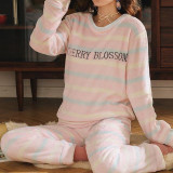 Autumn Winter Warm Flannel Women Pajamas Sets Thick Coral Velvet Long Sleeve Cartoon Sleepwear Flannel Pajamas Set Girl