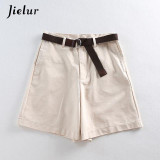 All-match 4 Solid Color Sashes Casual Women Shorts A-line High Waist Slim Summer Shorts Feminino Chic S-XXL