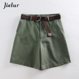 All-match 4 Solid Color Sashes Casual Women Shorts A-line High Waist Slim Summer Shorts Feminino Chic S-XXL