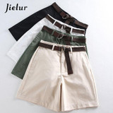 All-match 4 Solid Color Sashes Casual Women Shorts A-line High Waist Slim Summer Shorts Feminino Chic S-XXL