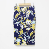 Summer Style Pencil Skirt Women High Waist Green Skirts Vintage Elegant Bodycon Floral Print Midi Skirt