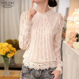 Summer Ladies White Blusas Women's Long Sleeve Chiffon Lace Crochet Tops Blouses Women Clothing Feminine Blouse 51C