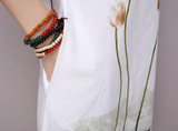 Saiqigui Summer Dress Plus Size Short Sleeve White Women Dress Casual Cotton Linen Dress Lotus Printing O-Neck Vestidos de Festa