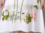 Saiqigui Summer Dress Plus Size Short Sleeve White Women Dress Casual Cotton Linen Dress Lotus Printing O-Neck Vestidos de Festa