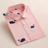 Dioufond Summer Floral Blouse Shirt Women Long Sleeve Tops Cotton Shirts White Navy Blouses Small Flower Blusas Femininas