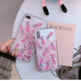 New Bling Glitter Dynamic Pineapple Liquid Quicksand Phone Back iPhone Case