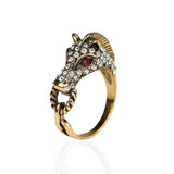 Vintage Gold-color CZ Crystal Horse Ring