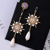 Purple Crystal Simulated Pearl Teardrop Flower Dangle Earrings
