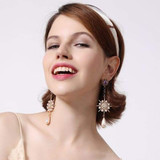 Purple Crystal Simulated Pearl Teardrop Flower Dangle Earrings