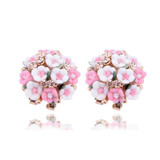 Jewelry Bohemian Pink Clay&Rhinestone Flower Ear Stud Earrings For Women Summer Style Gold Filled Crystal Earrings