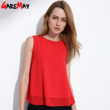 GAREMAY Women Summer Tops Sleeveless Feminine Blouses Plus Size Loose Ruffle White Shirt Fashion Chiffon Blouse For Women 001A GAREMAY Women Summer Tops Sleeveless Feminine Blouses Plus Size Loose Ruffle White Shirt Fashion Chiffon Blouse For Women 001A
