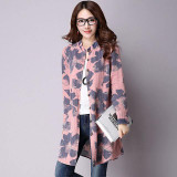 Spring New Fashion Floral Print Cotton Linen Blouses Korean Casual Long Sleeve Shirt Women Plus Size Women Top With Pockets